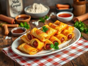 Enroladinho de Salsicha com Massa de Pastel Crocante