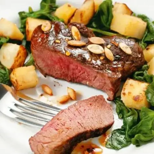 Receita de Bife com espinafre e batata-doce