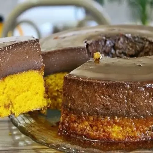 Receita de Bolo de Cenoura com Pudim de Chocolate